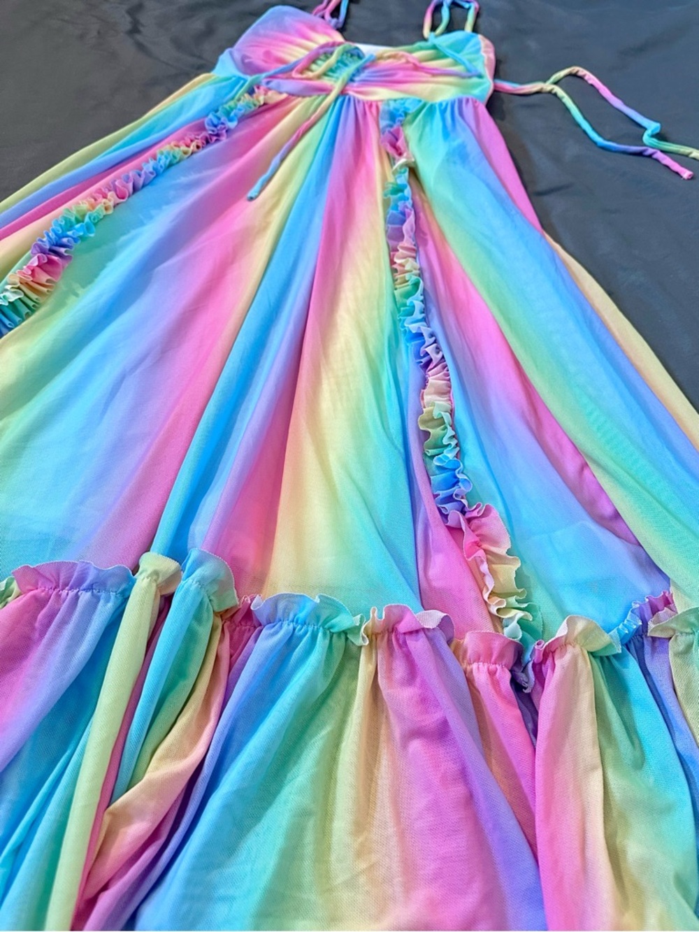Blackmilk Rainbow Ice Cream Frills on Frills Midaxi Dress XS NWT Pastel Boho - Picture 9 of 11